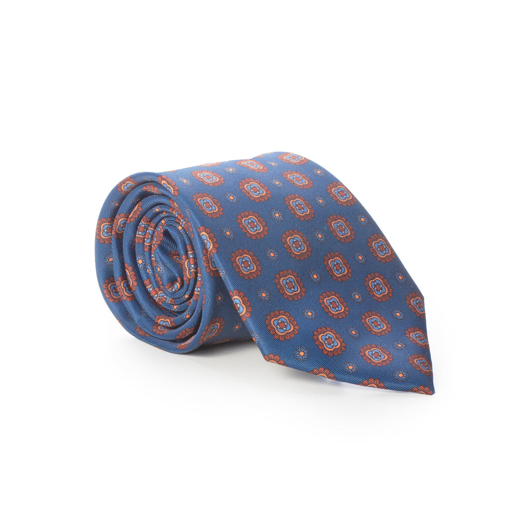 Corbata LIZÁN Floral Azul & Teja