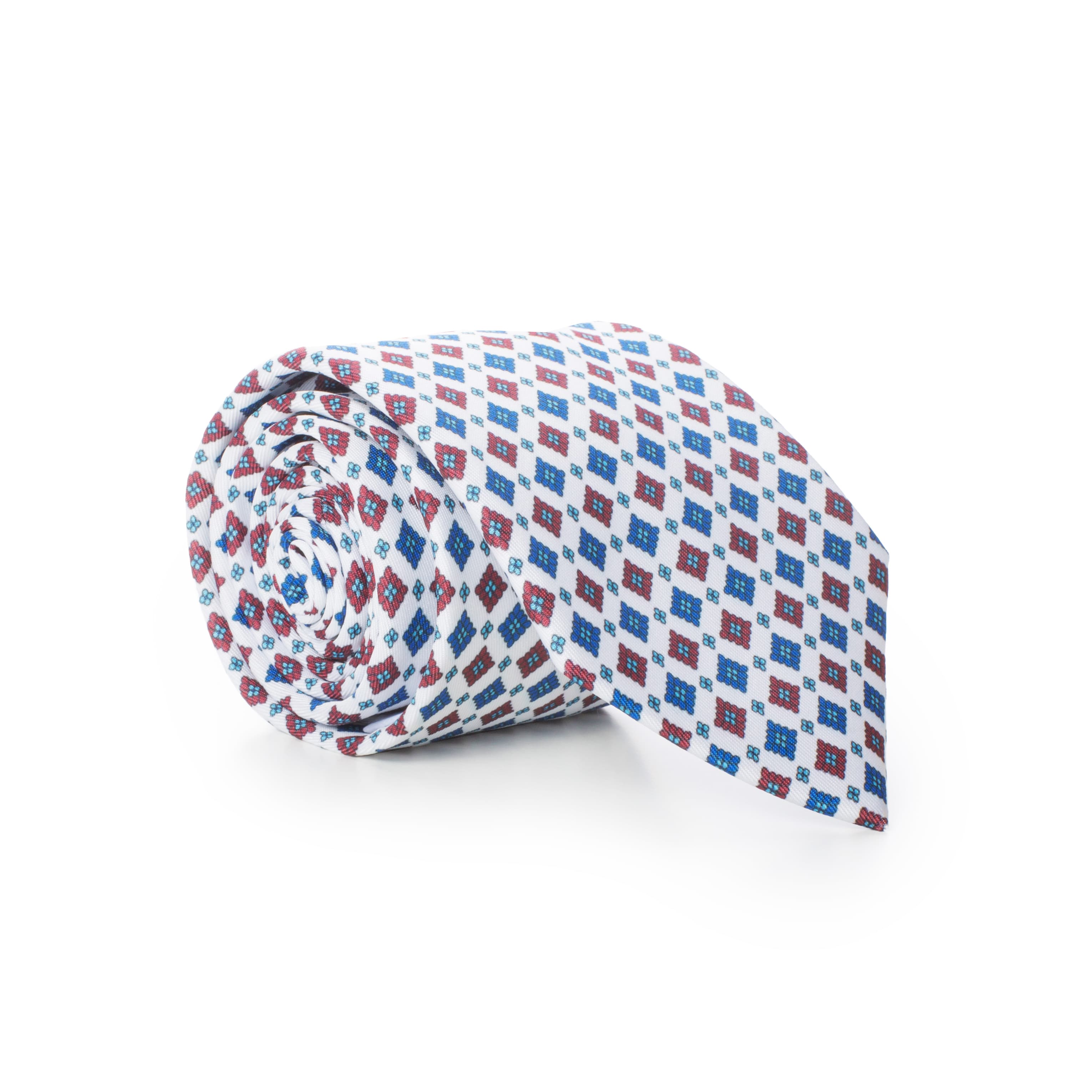 Corbata Lizan Geométrica Blanco, Azul & Burdeos