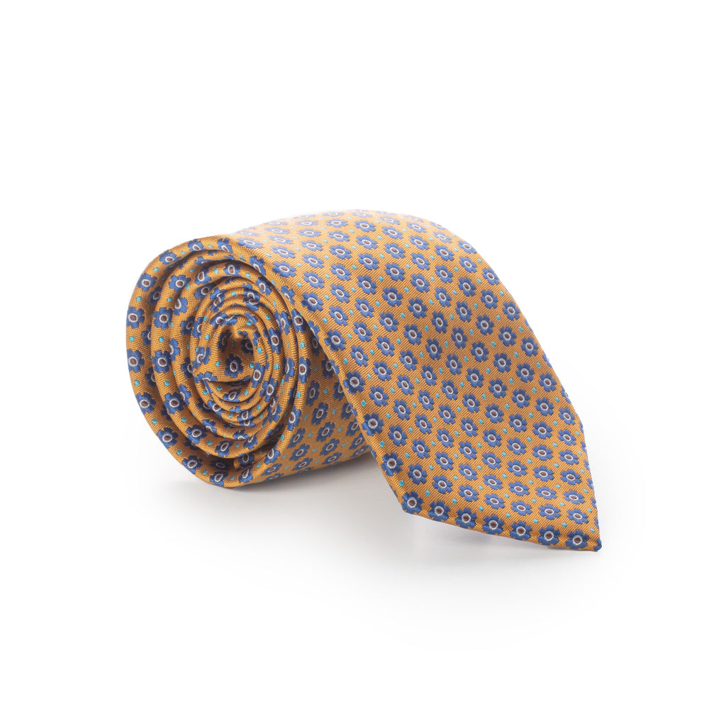 Corbata Lizan Floral Mostaza & Azul