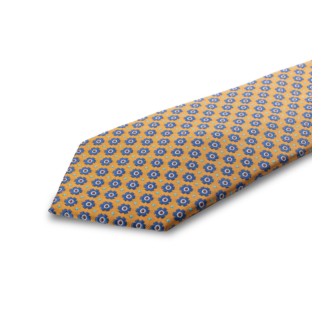Corbata Lizan Floral Mostaza & Azul