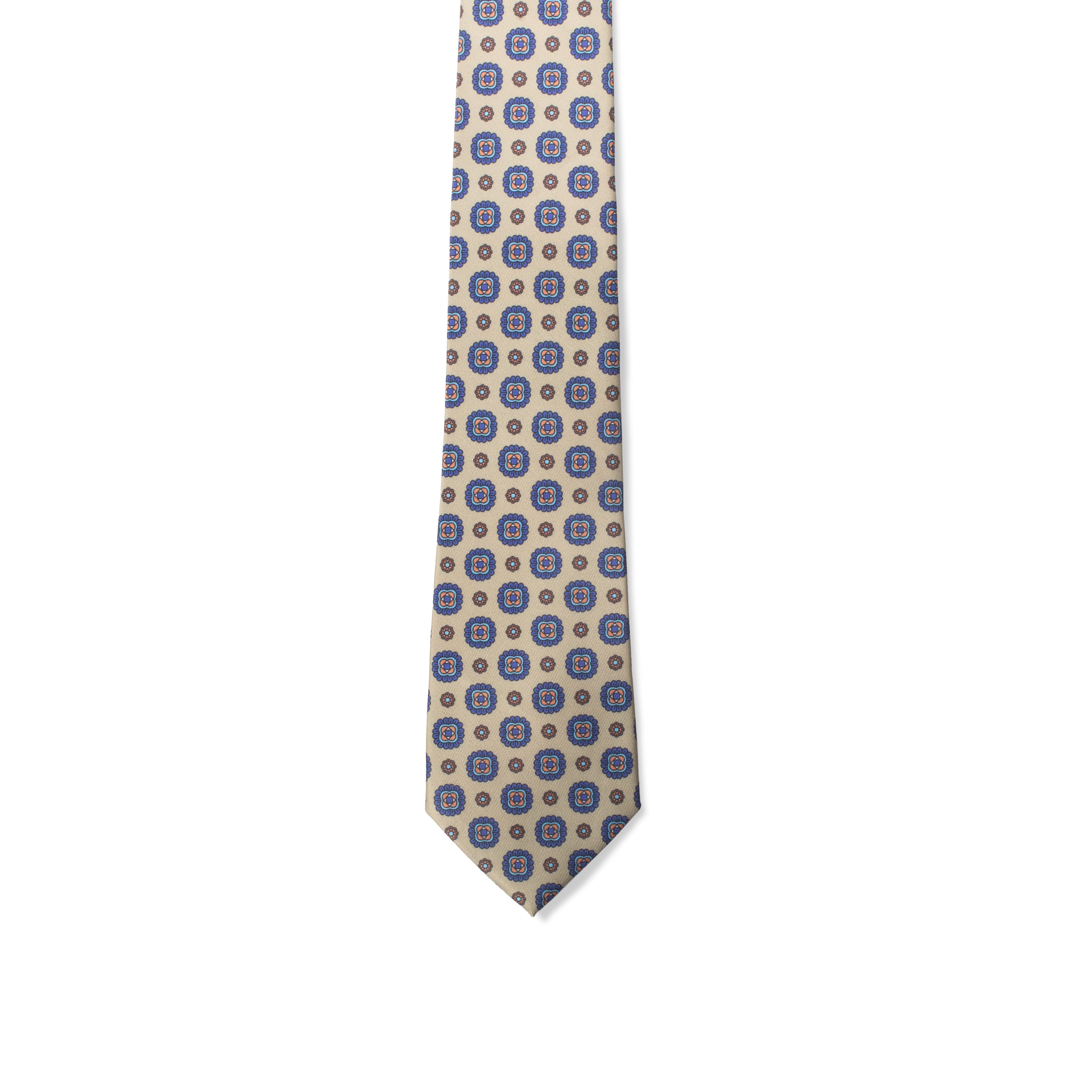 Corbata Lizan Floral Azul & Arena