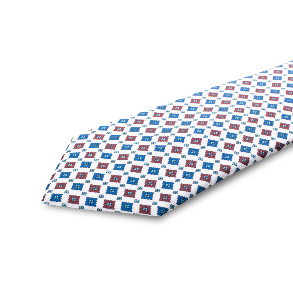 Corbata Lizan Geométrica Blanco, Azul & Burdeos