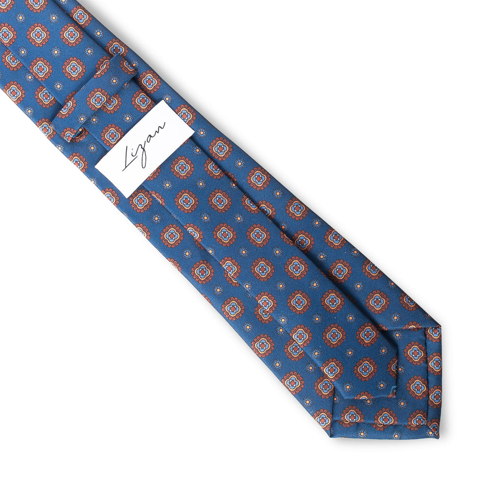 Corbata LIZÁN Floral Azul & Teja