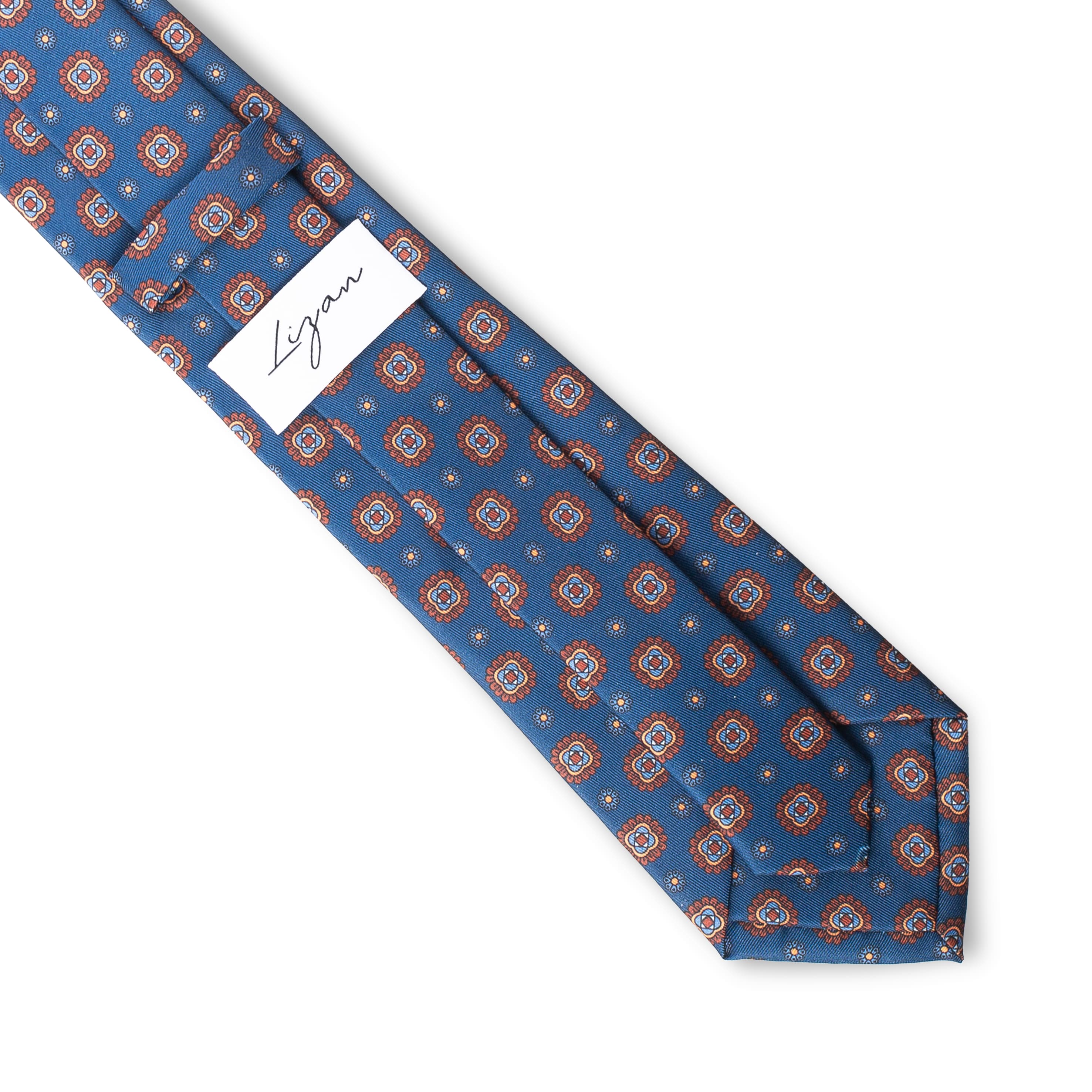 Corbata LIZÁN Floral Azul & Teja