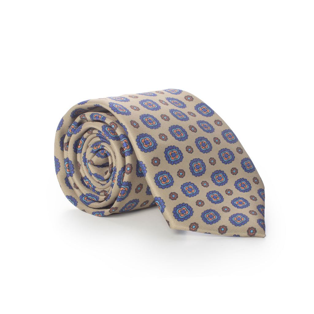 Corbata Lizan Floral Azul & Arena